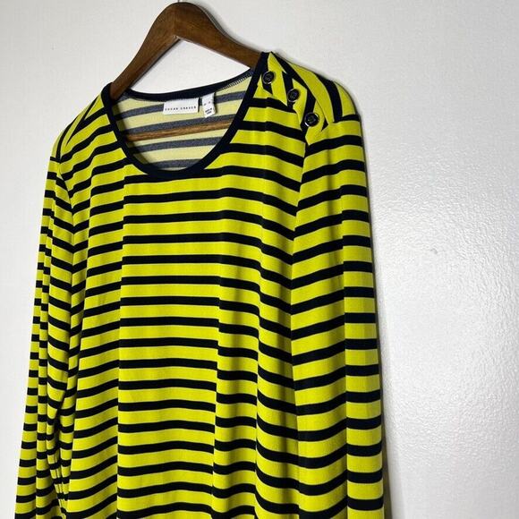 Susan Graver Women's Yellow Navy Striped Top Size XL Long Sleeve - Picture 2 of 10
